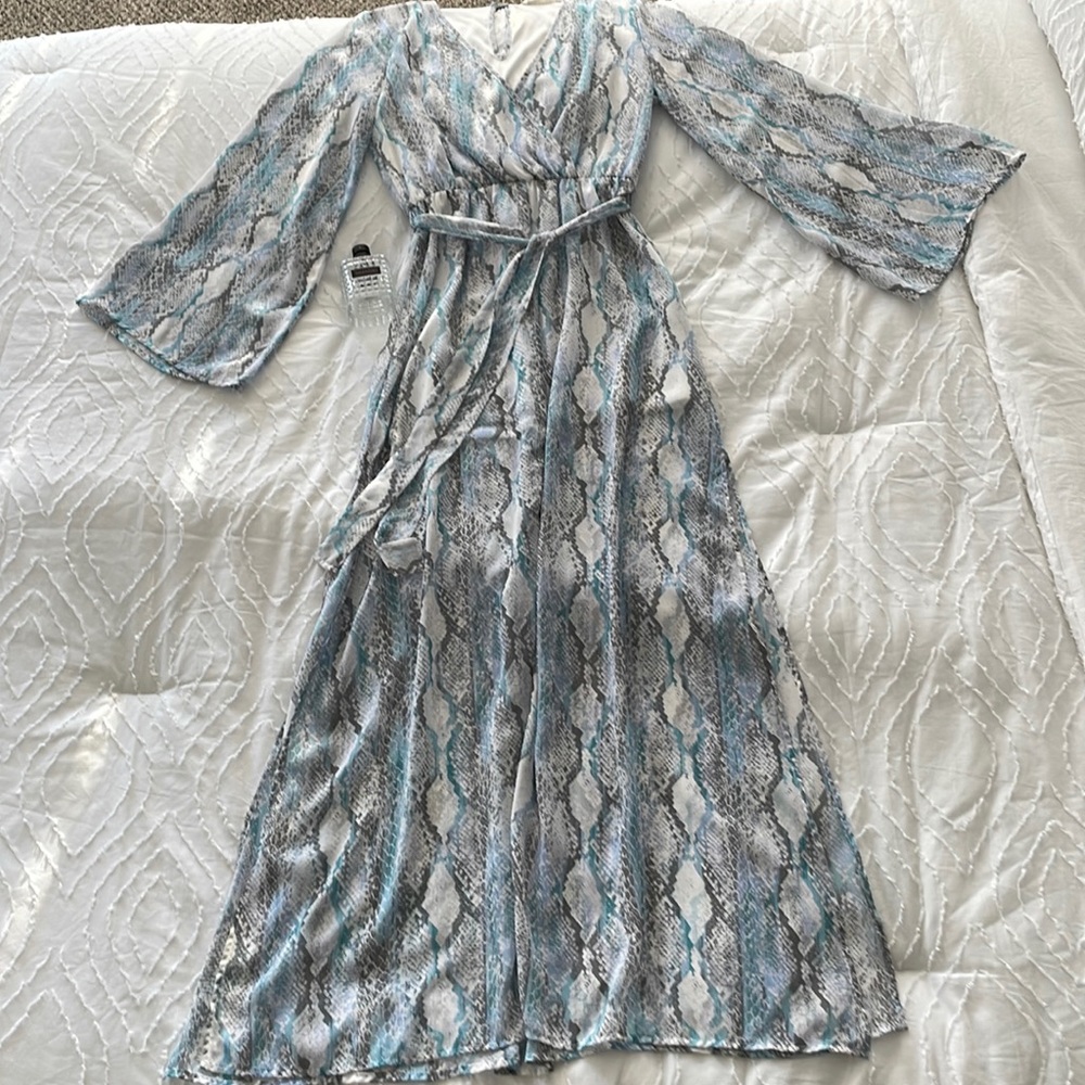 Peace Love California blue and gray and white maxi dress